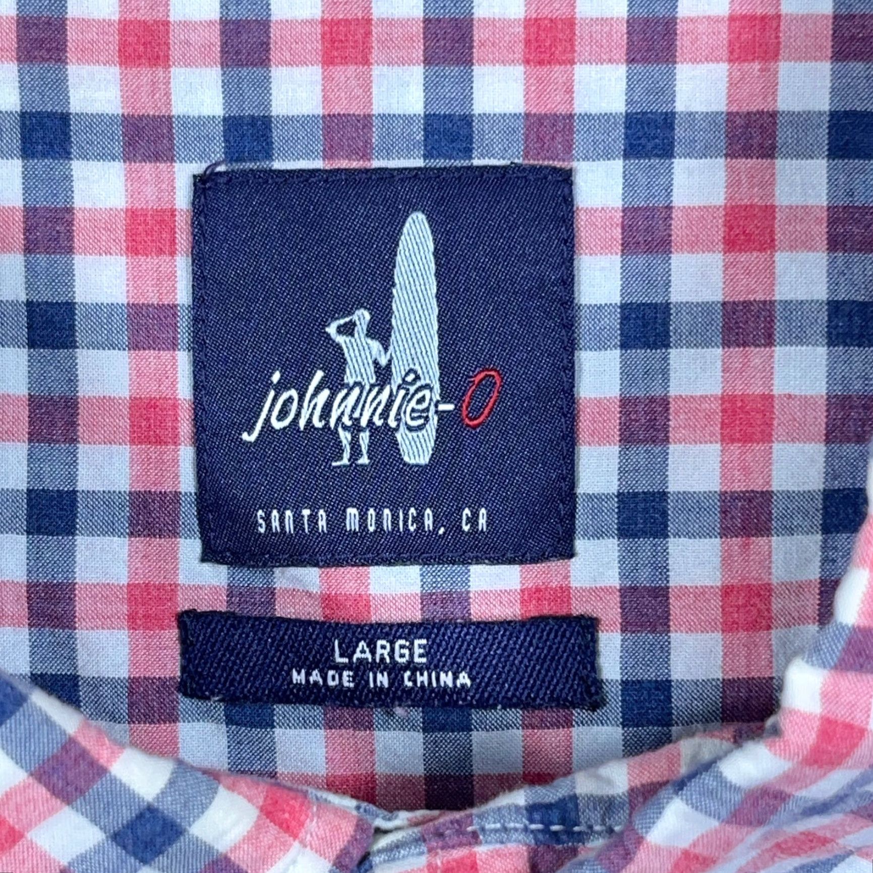 johnnie-O johnnie-O Shirt Men Large Red Blue Plaid Button Up Dress Pocket 100% Cotton Size 42R - 3 Thumbnail
