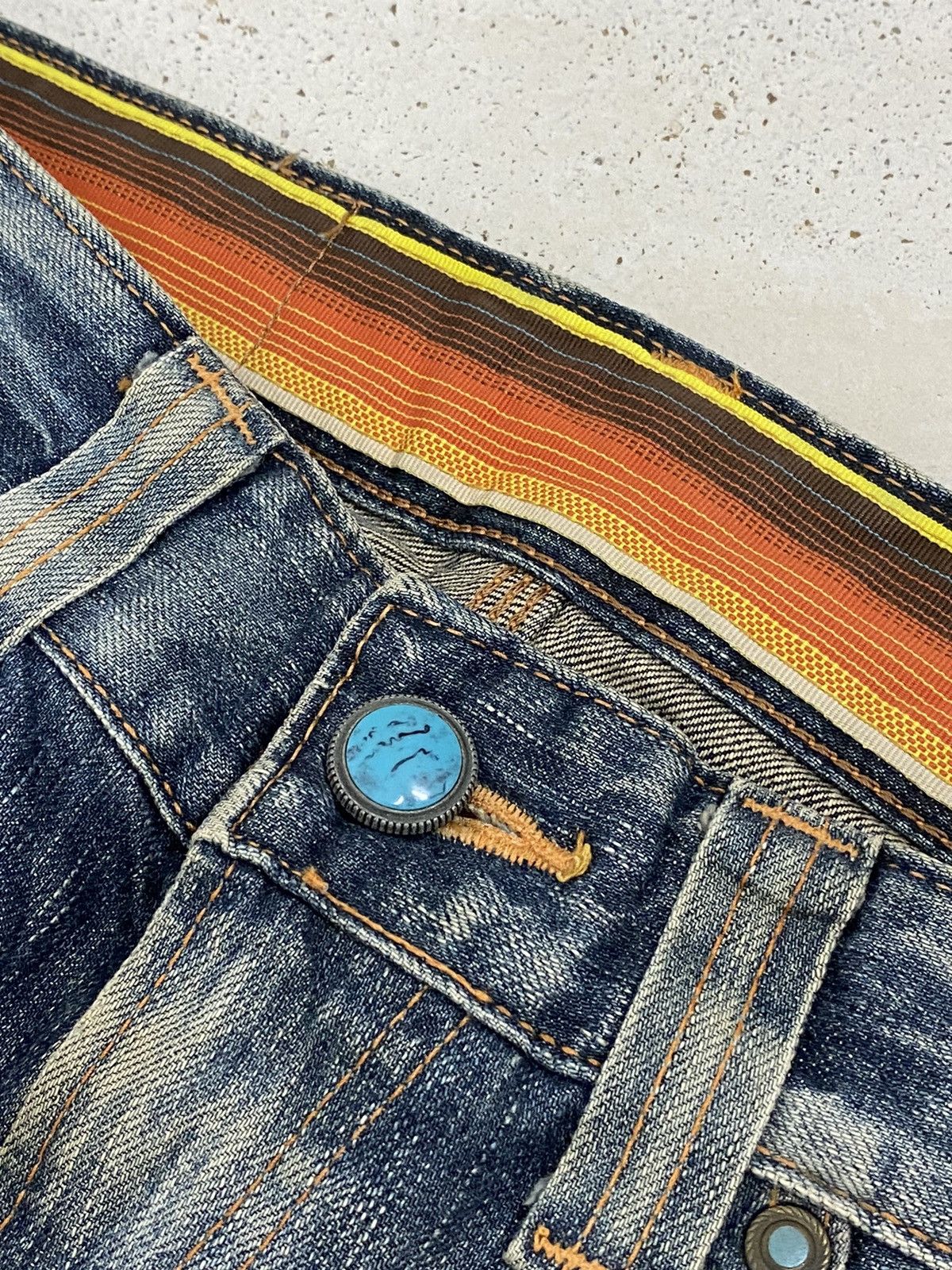 Edwin × Japanese Brand Edwin Blue Trip Mud Washed Whisker Distress Zipper Pocket Size US 31 - 10 Thumbnail