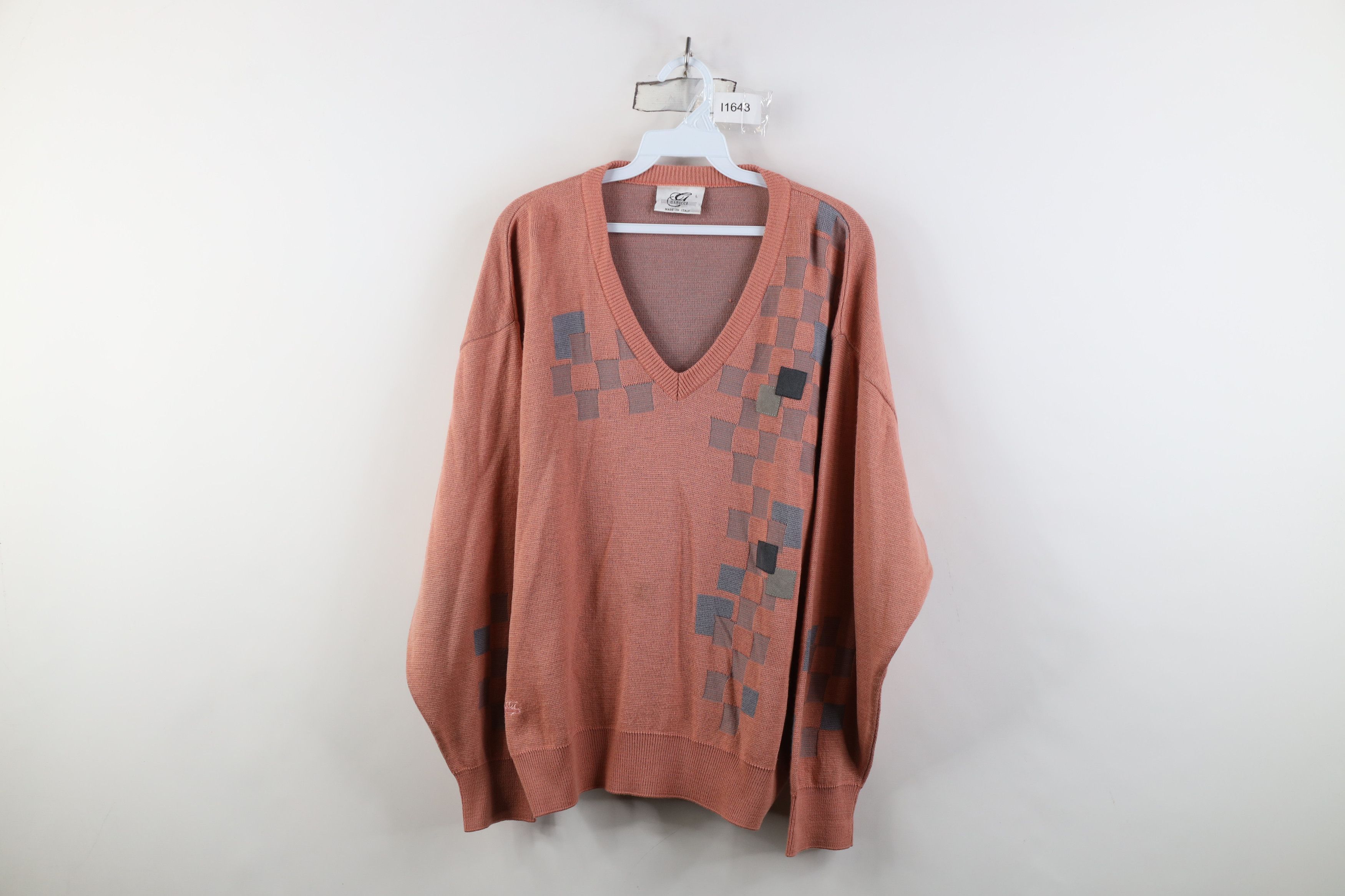 Vintage Vintage 90s Streetwear Wool Blend Knit V-Neck Sweater Pink Size US L / EU 52-54 / 3 - 1 Thumbnail