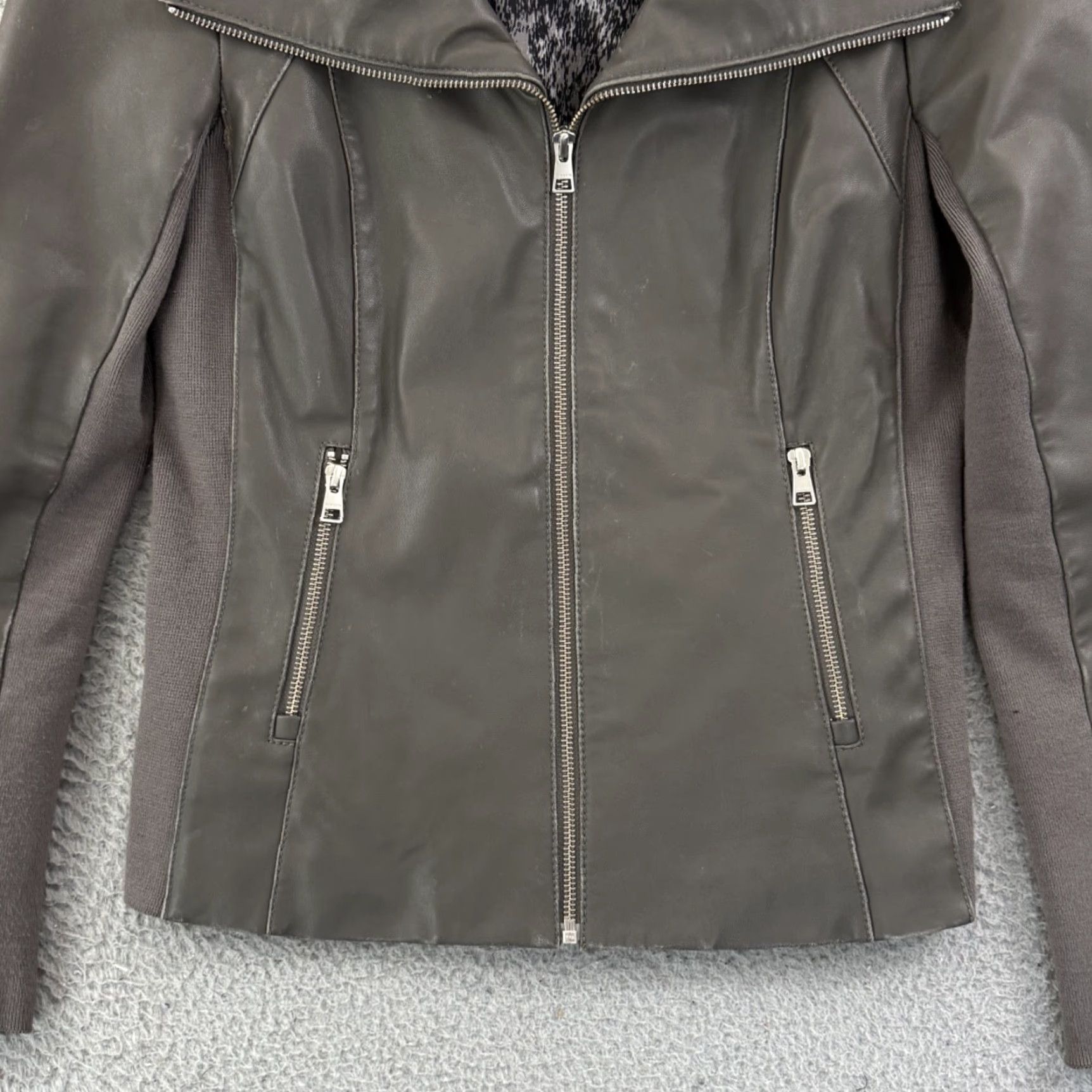 Vintage Soia & Kyo Jacket Women M Gray Full Zip Leather Biker Moto Outdoor Size M / US 6-8 / IT 42-44 - 2 Thumbnail