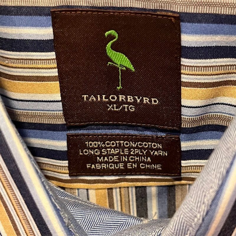 Tailorbyrd × Vintage VTG Tailorbyrd Shirt Mens Button Up Blue Mustard Wht Stripe Size US XL / EU 56 / 4 - 2 Thumbnail