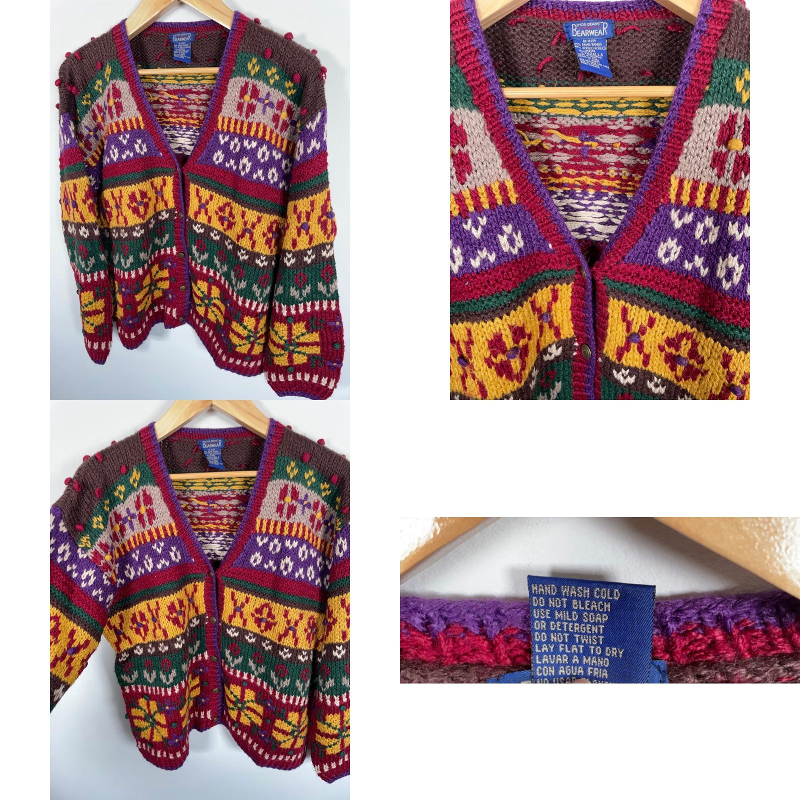Vintage VINTAGE 90s Geometric Knit Cardigan Women's Large Red Yellow Shirt Sleeve? Size L / US 10 / IT 46 - 8 Thumbnail