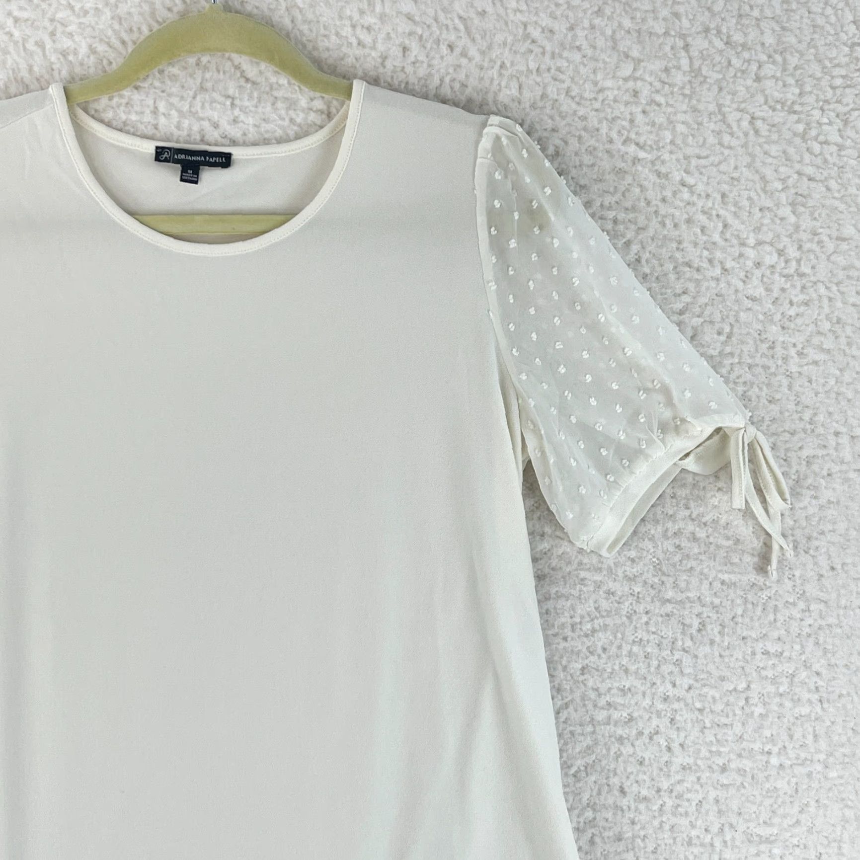 Adrianna Papell Adrianna Papell Shirt Womens Medium White Swiss Dot Sleeve Pullover Lightweight Blouse Size M / US 6-8 / IT 42-44 - 3 Thumbnail