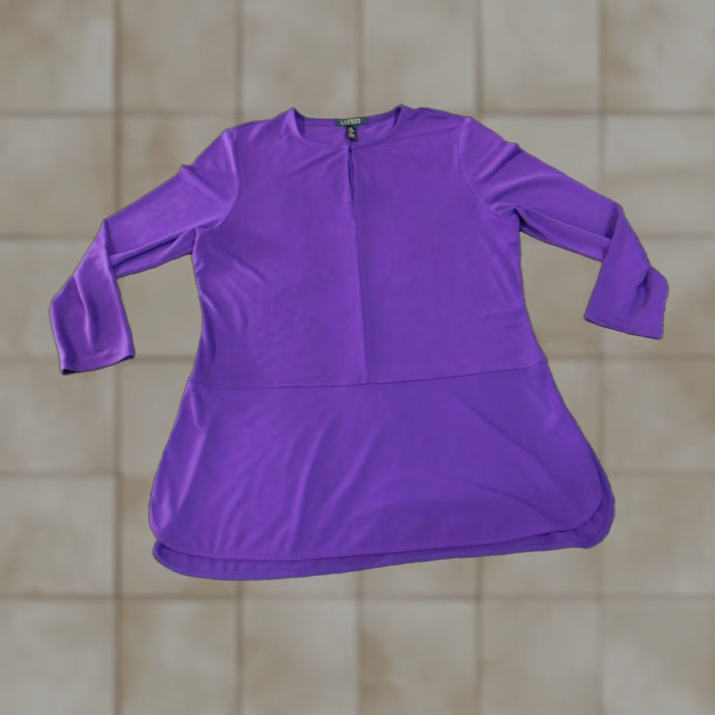 Ralph Lauren Lauren Ralph Lauren Blouse Womens XL Purple Stretch Crew Neck Pullover Casual Knit Polyester Size XL / US 12-14 / IT 48-50 - 1 Thumbnail