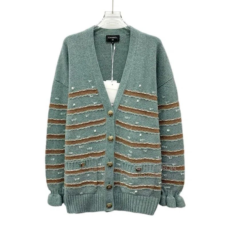 Chanel Chanel 24 colour-blocked striped cashmere V-neck single-br Size XS / US 0-2 / IT 36-38 - 1 Thumbnail