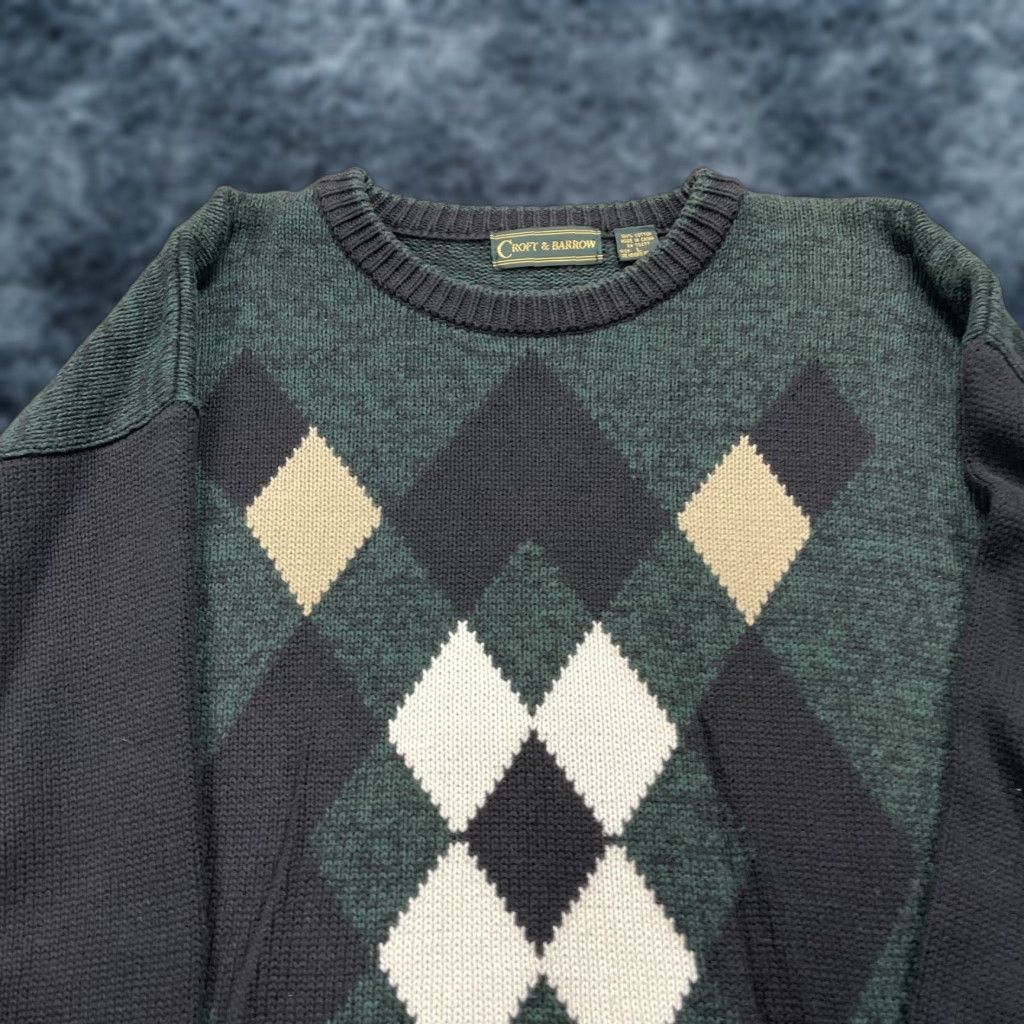 Croft & Barrow VINTAGE Croft & Barrow Sweater Mens L Green Argyle Diamond 100% Cotton Crewneck 90s Size US L / EU 52-54 / 3 - 1 Thumbnail