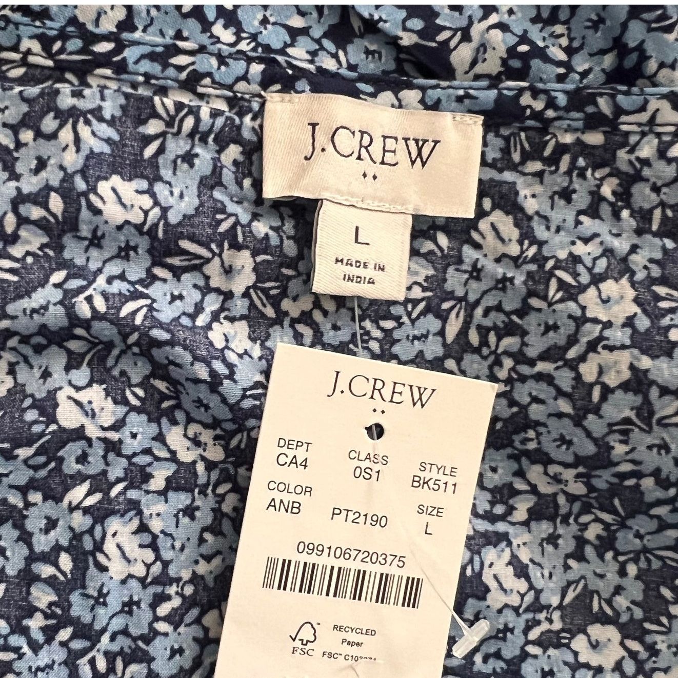 J.Crew J.Crew Navy Blue Floral Cotton Puff-sleeve Mini Dress, L Size L / US 10 / IT 46 - 9 Thumbnail