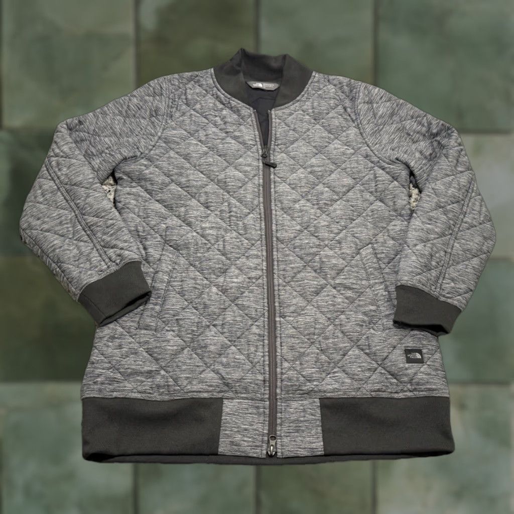 The North Face VINTAGE? Wait it's not vintage. The North Face Quilted Mod Bomber Insulated Knit Jacket Gray Women Large Zip Hooded Long Sleeve Regular Fit Size L / US 10 / IT 46 - 1 Thumbnail