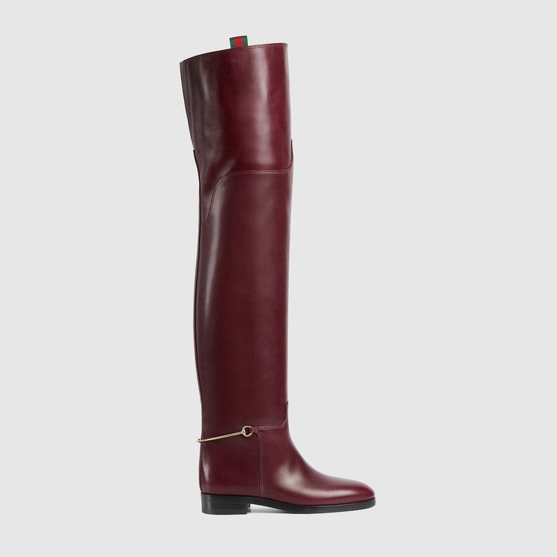 Gucci o1loc1c0226 Women's Slim Horsebit Knee-High Boots Bordeaux Size US 8 / IT 38 - 1 Thumbnail