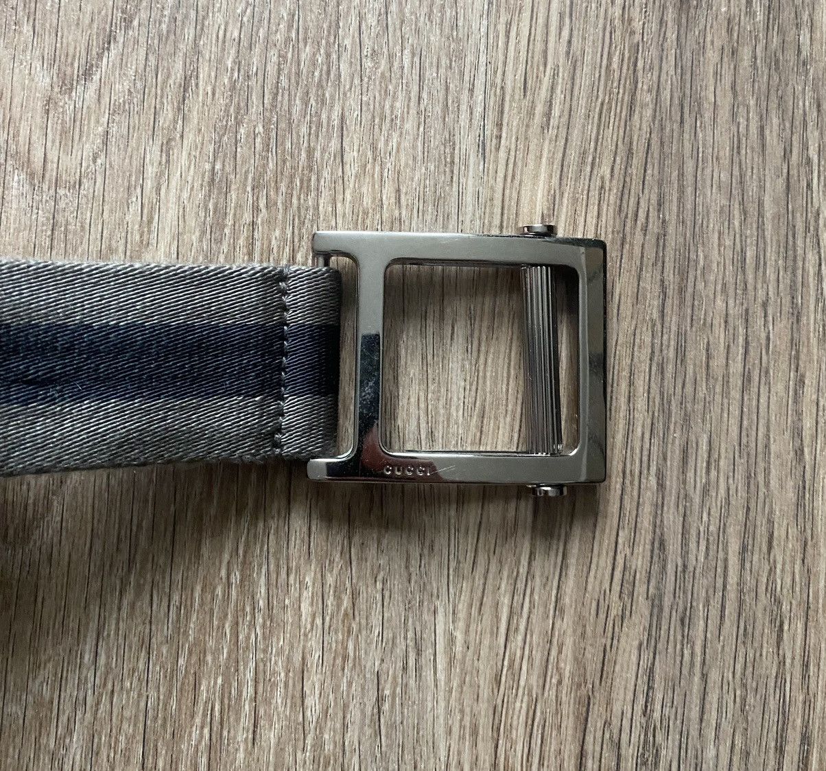 Gucci × Vintage Gucci Gray & Black leather Striped Buckle knitted Belt Size ONE SIZE - 4 Thumbnail