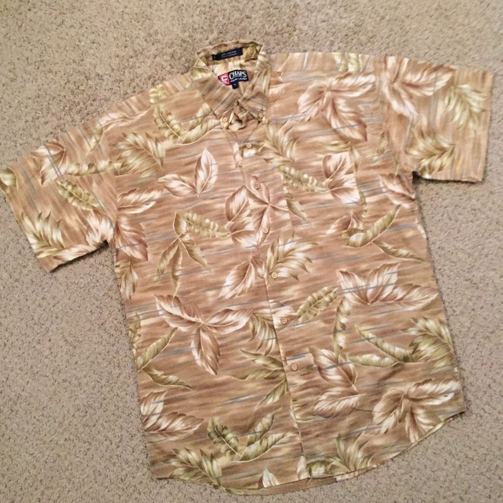 Chaps Chaps Ralph Lauren Shirt Mens M Beige Floral Short Sleeve Button Up Size US M / EU 48-50 / 2 - 5 Thumbnail
