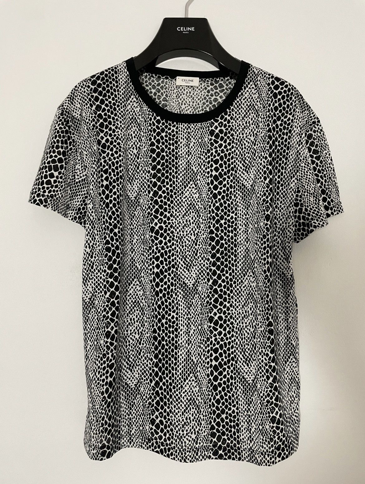 image of Celine x Hedi Slimane Ss19 Crew Neck Classic T-Shirt In Snake Printed Jersey in Snakeskin (Size Med