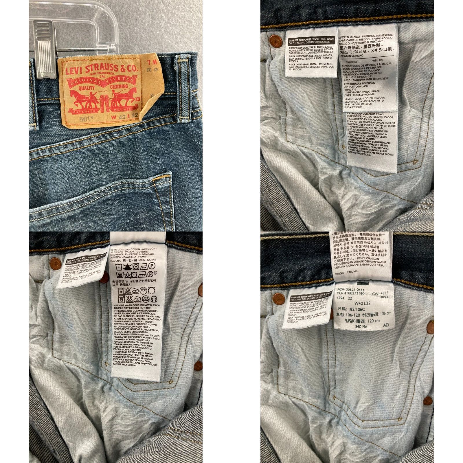 Levi's VINTAGE Levi's 501 Jeans Mens 42x32 Blue Denim Original Fit Button Fly Pants Dark Wash Denim Jeans 501 Series Western Classic 90s Mens Size US 42 / EU 58 - 8 Thumbnail
