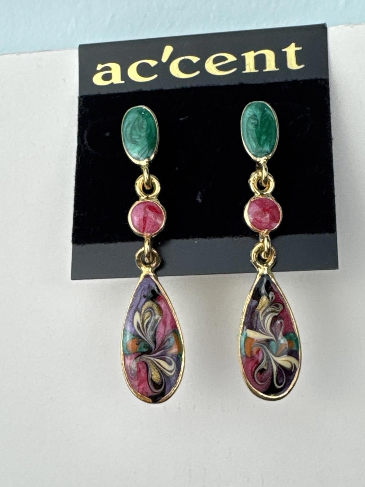 Other Vintage Gold-Tone Enamel Chandelier Drop Pierced Earrings Size ONE SIZE - 2 Thumbnail
