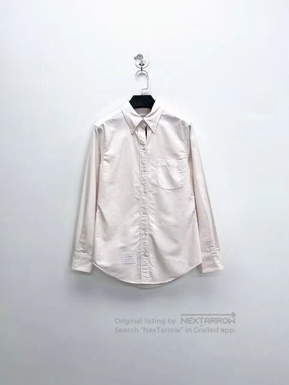 thom browne light pink oxford shirt jacket.