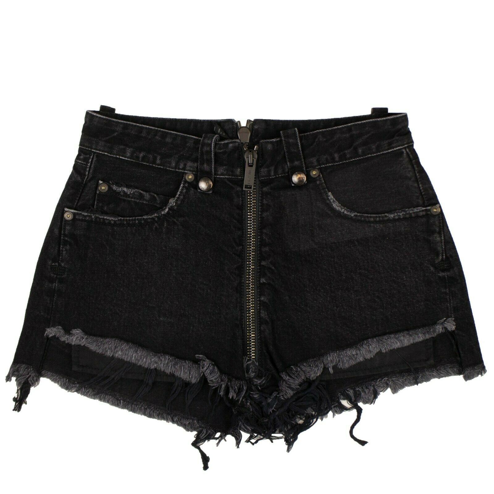Unravel Project Black Denim Distressed Hem Short Pants Size 24 Size 24" / US 00 / IT 34 - 1 Thumbnail
