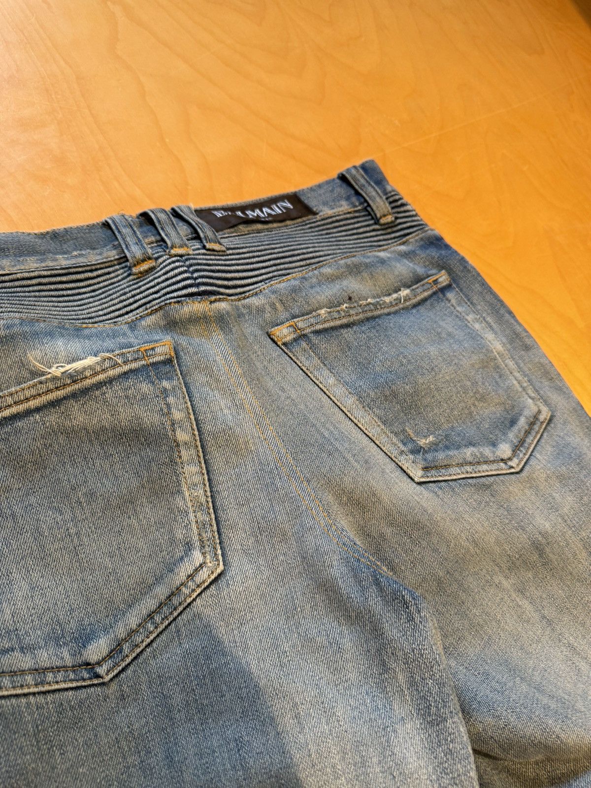 Balmain Balmain biker denim distressed blue fade Size US 31 - 12 Thumbnail
