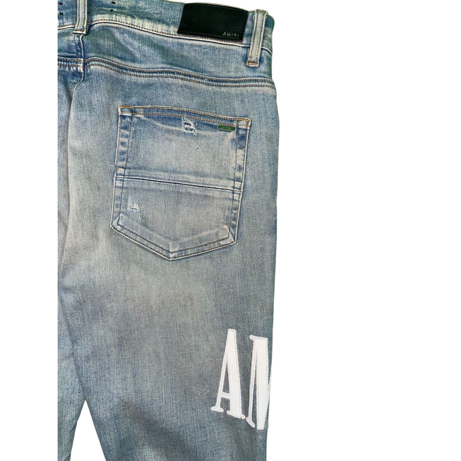 Amiri Amiri White Side Logo Light Wash Blue Jeans Size US 32 / EU 48 - 9 Thumbnail