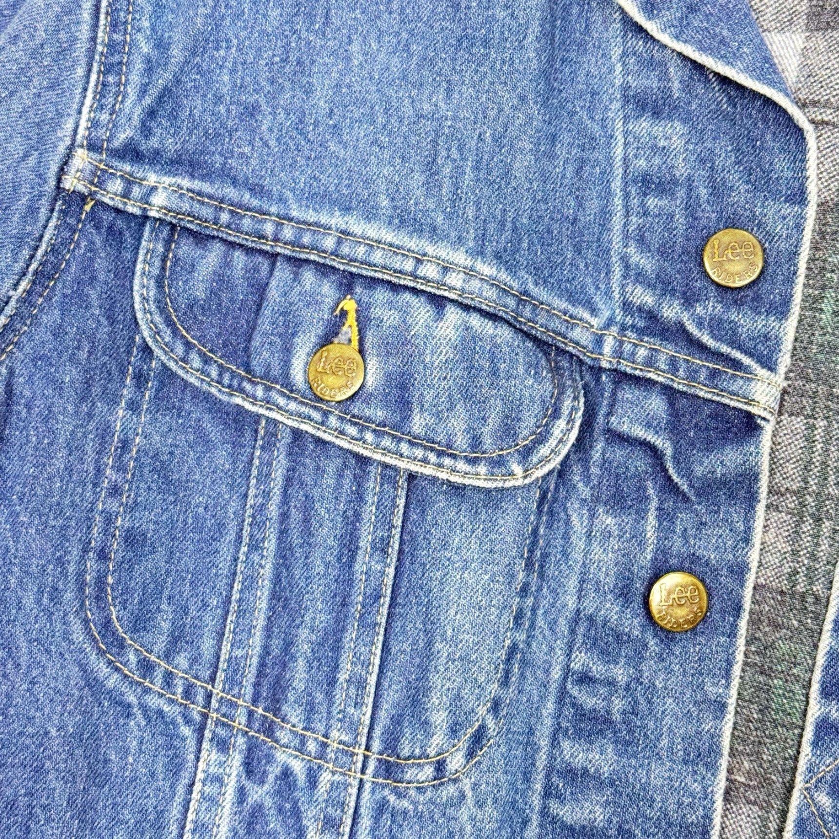 Lee Vtg Rare 70s Lee Denim Jacket Plaid Lined USA Union Made Mens M Blue Wool Insulation Motorcycle Button Pocket Regular Fit Size US M / EU 48-50 / 2 - 3 Thumbnail