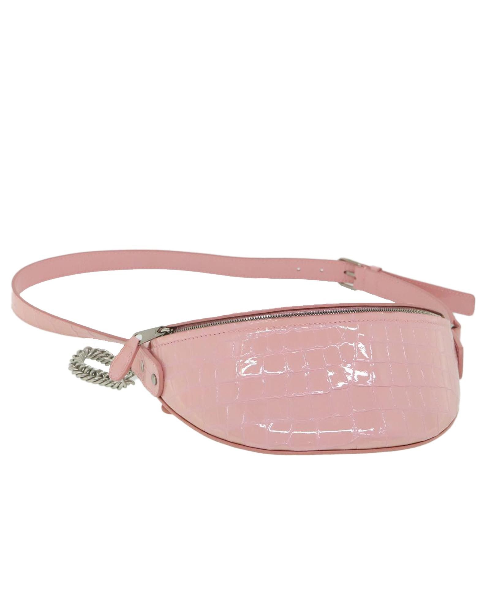 image of Balenciaga Croco Embossed Leather Body Bag - Pink, Women's