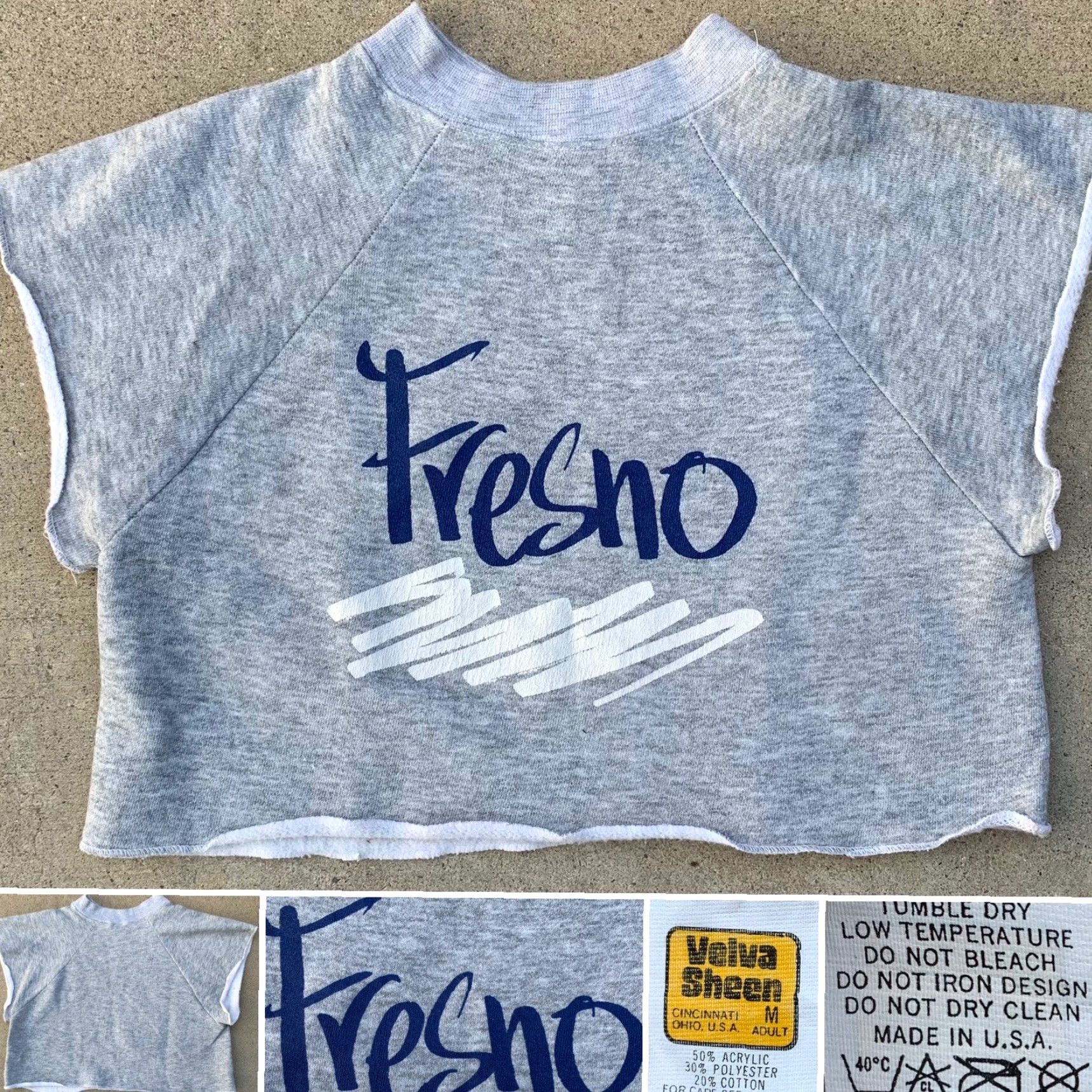 Velva Sheen VINTAGE Velva Sheen Fresno cropped graphic muscle sweatshirt raglan M Adult unisex Gray Graphic Print 80s 70s Fresno Size US M / EU 48-50 / 2 - 2 Thumbnail