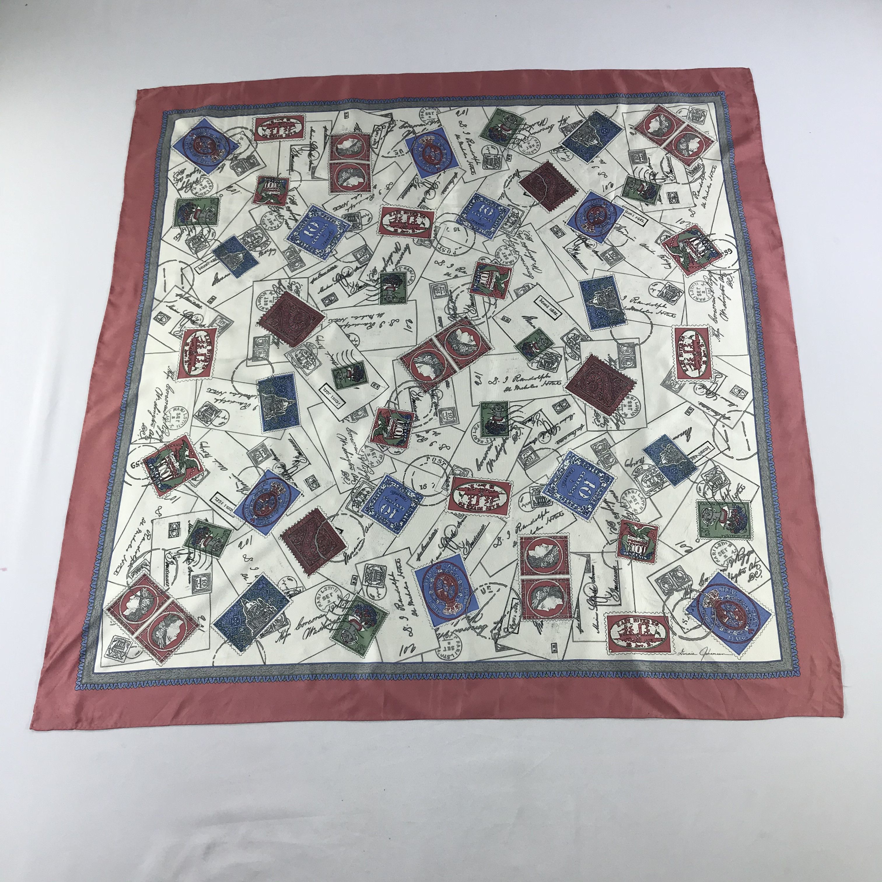 Vintage Ginnie Johansen Stamps Silk Scarf M108 Size ONE SIZE - 2 Thumbnail