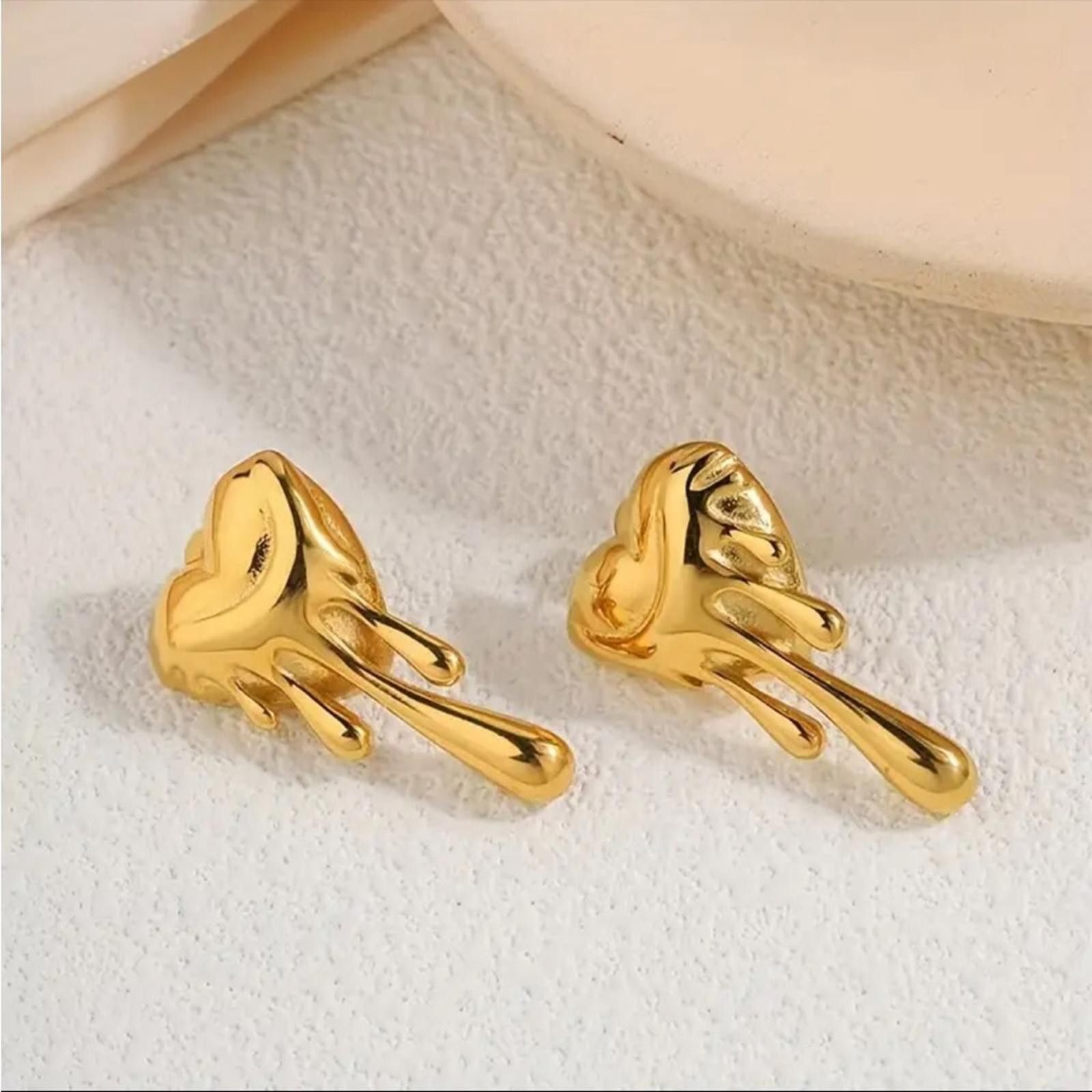Designer Gold Plated Dripping Heart Earrings Size ONE SIZE - 4 Thumbnail