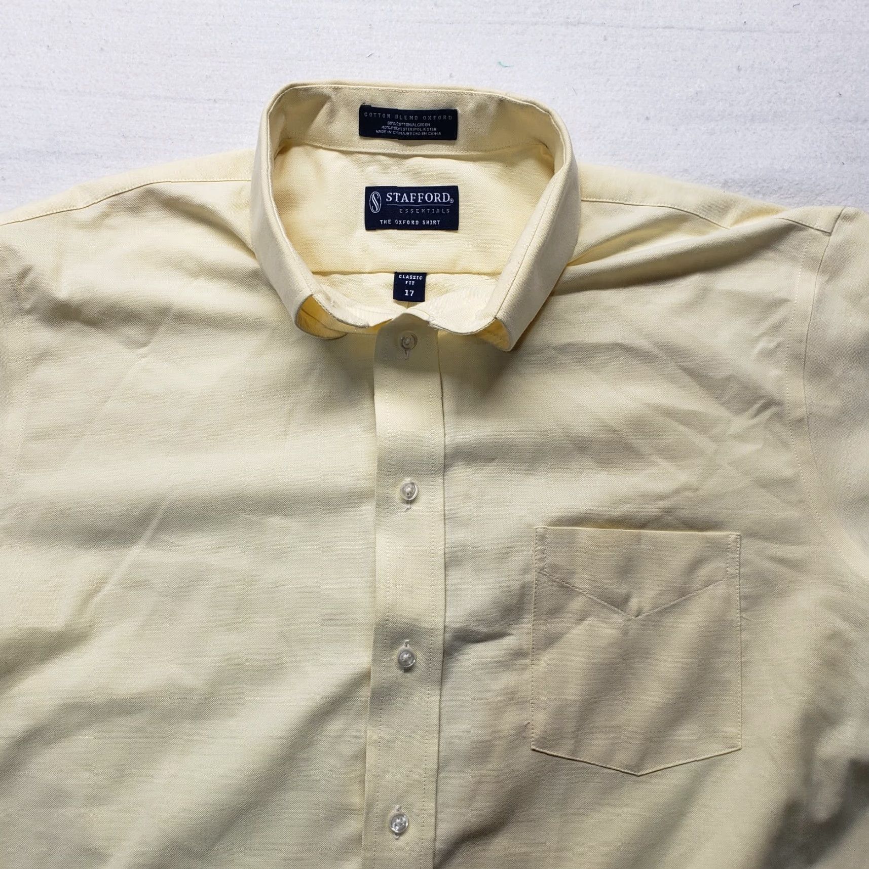 Stafford Stafford Shirt Button-Up Solid Yellow Short Sleeve Adult Mens Size 17 Size US XL / EU 56 / 4 - 2 Thumbnail