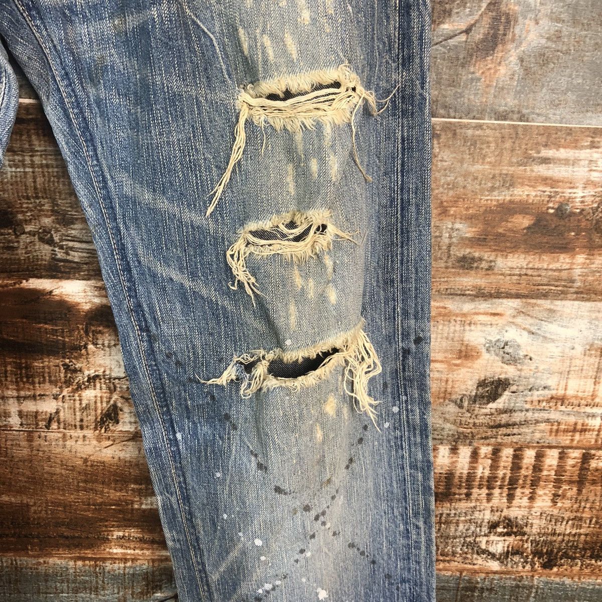 Edwin DLL Edwin Blue Stripe Distressed Denim Pants #C006 Size US 31 - 10 Thumbnail