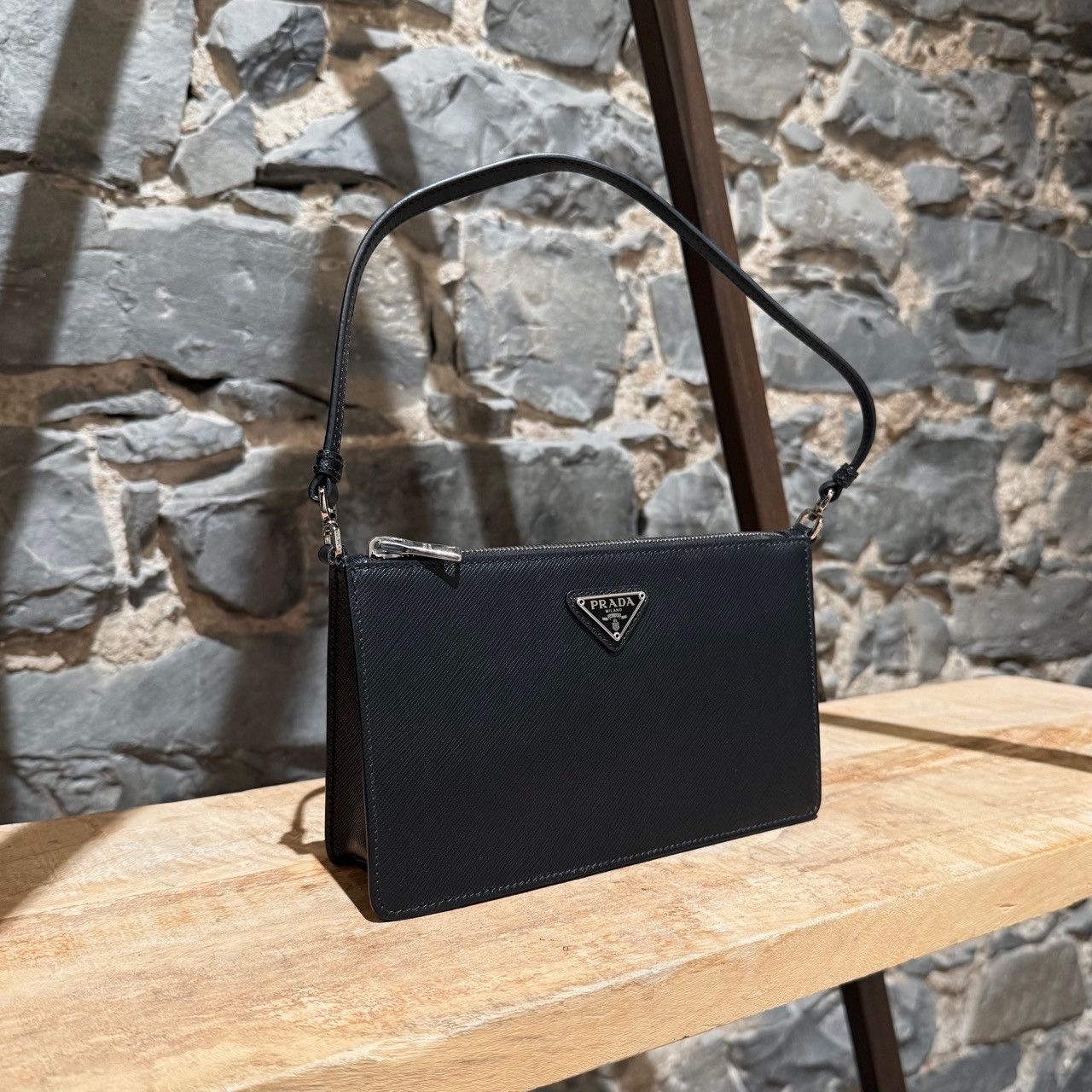 Prada Prada Black Saffiano Triangle Logo Mini Shoulder Bag Size ONE SIZE - 2 Thumbnail