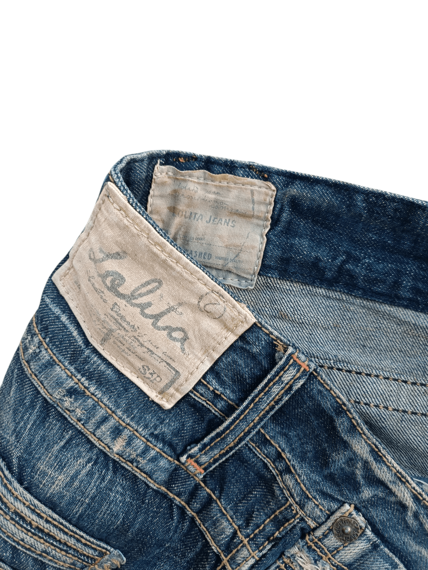 Japanese Brand Lolita Jeans Rusty Wash Whiskers Faded Denim E017 Size US 34 / EU 50 - 6 Thumbnail
