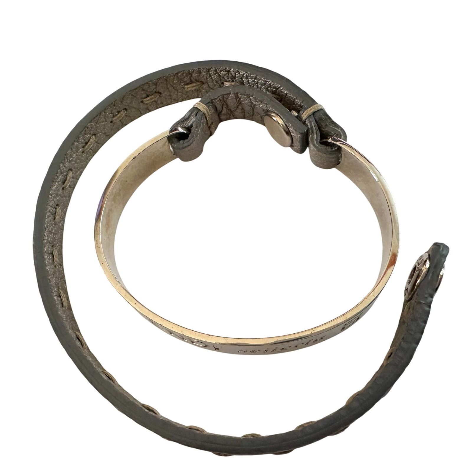 Fendi Fendi Selleria Metallic Cuff w Leather Double Wrap Bracelet Size ONE SIZE - 7 Thumbnail