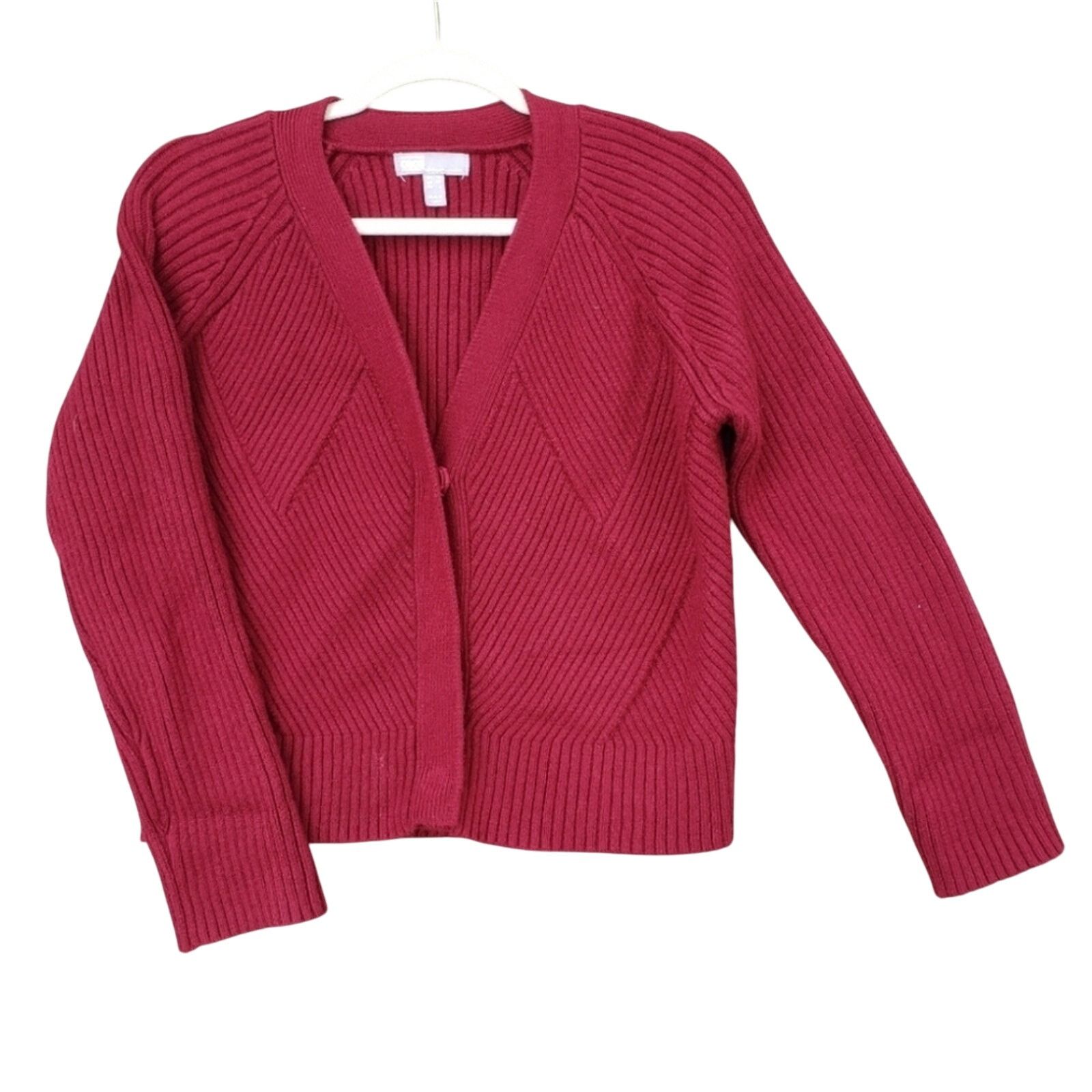 Asos ASOS Womens Size 6 Red Ribbed Knit Cropped Cardigan Size S / US 4 / IT 40 - 1 Thumbnail