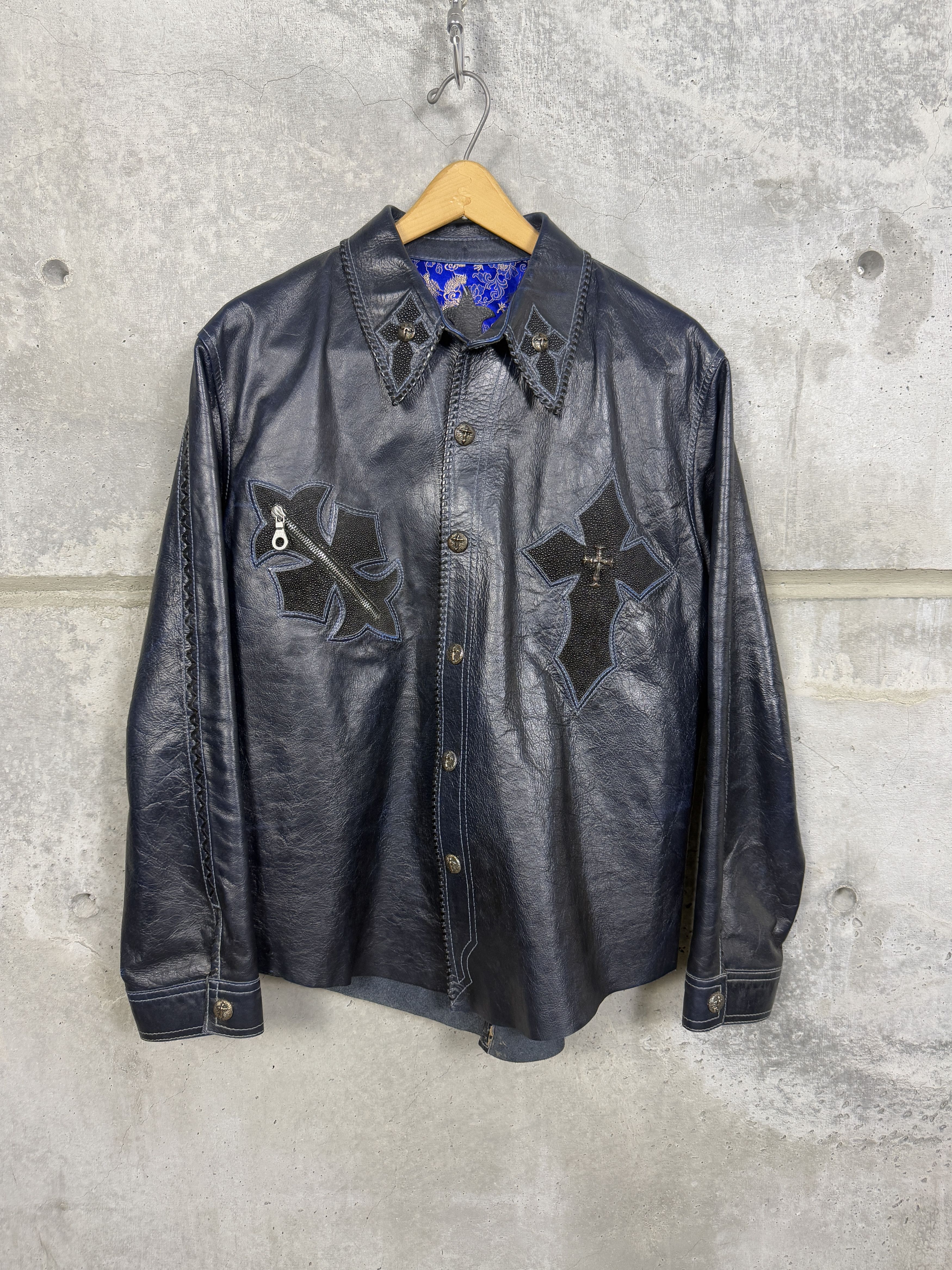 Japanese Brand Steelo Leather Cross Design Jacket Size US L / EU 52-54 / 3 - 1 Thumbnail