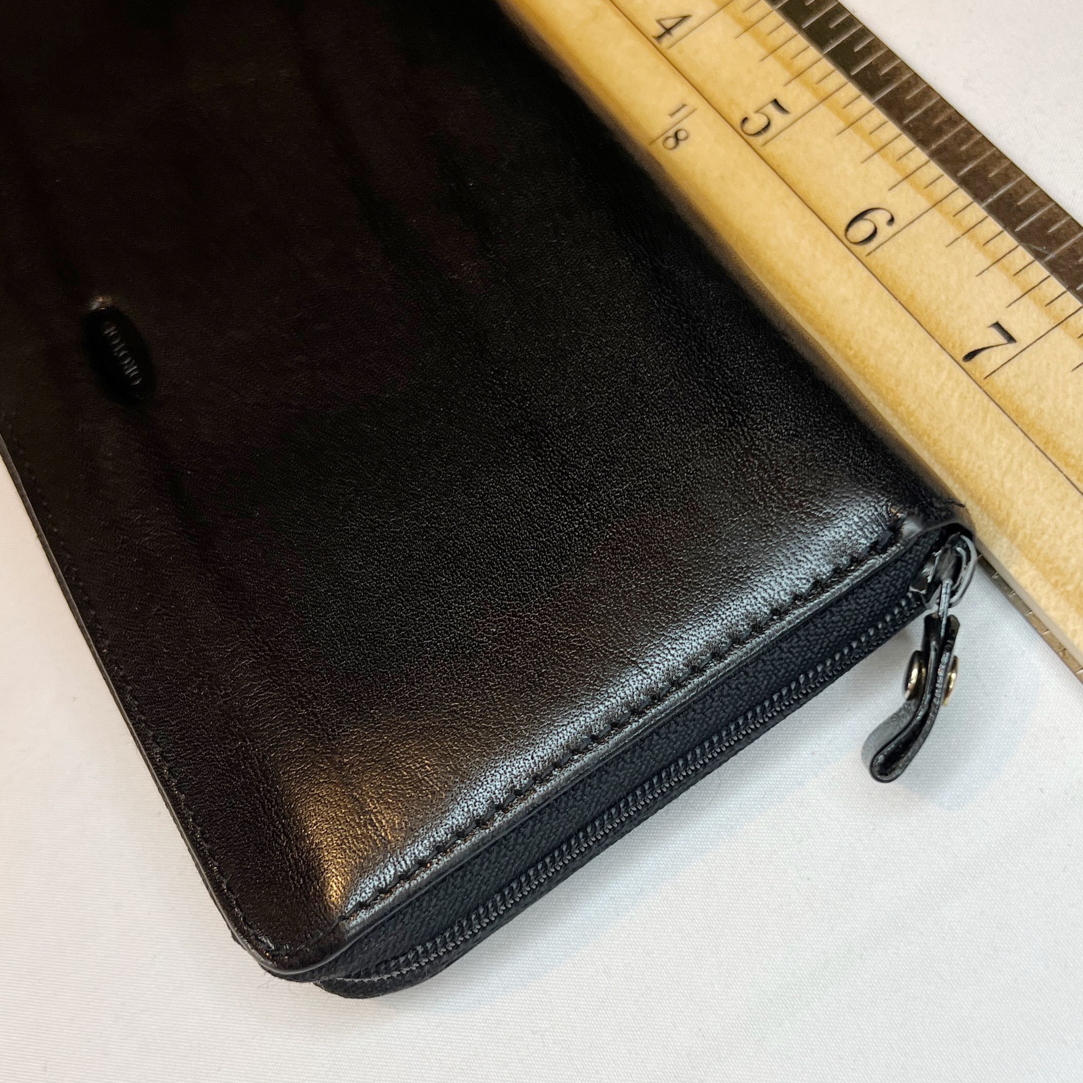 Designer Oroton Black Leather Clutch Wallet Beige Plaid Interior Size ONE SIZE - 4 Thumbnail