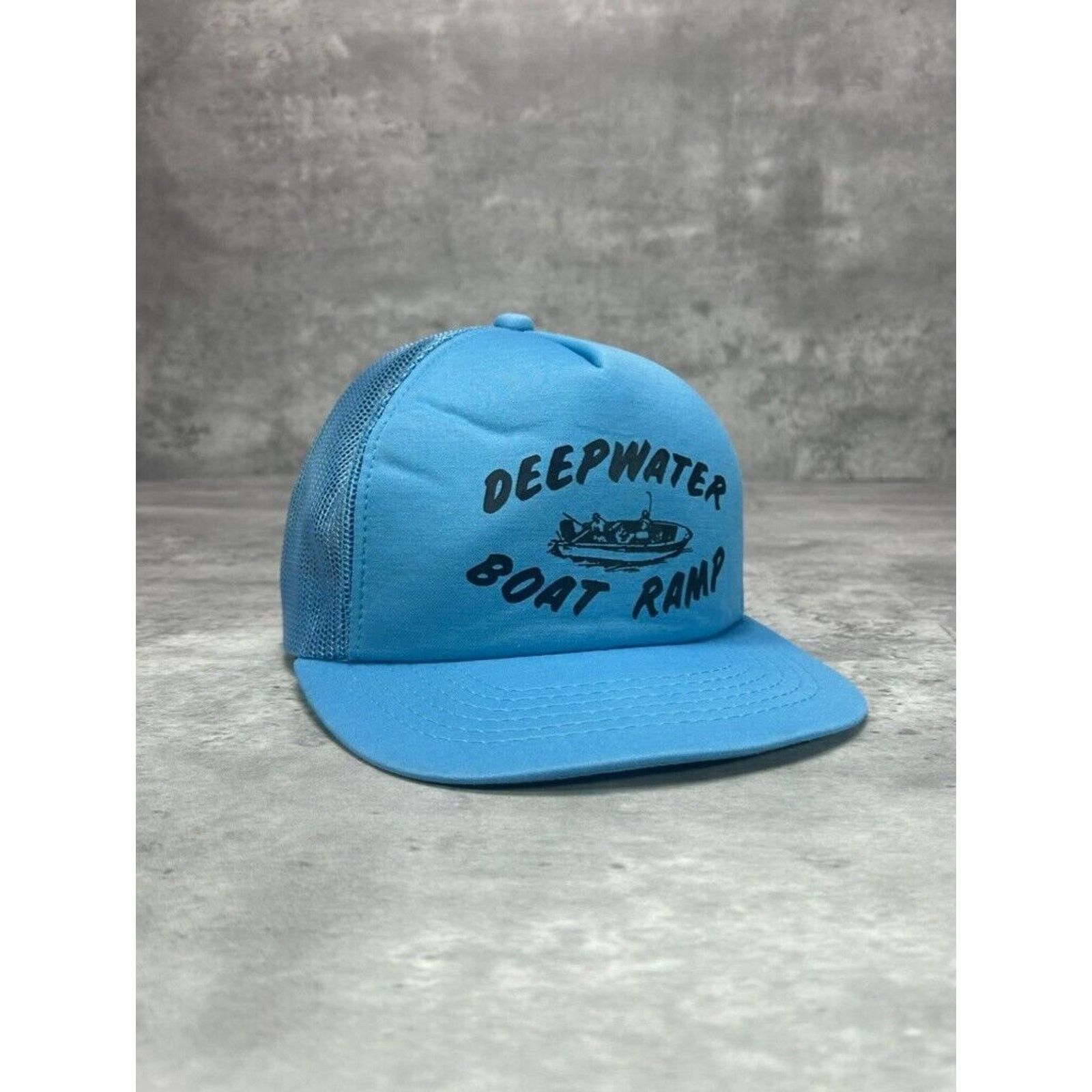 Vintage Vintage Deepwater Boat Ramp Trucker Snapback Hat OSFA Blue Size ONE SIZE - 1 Thumbnail