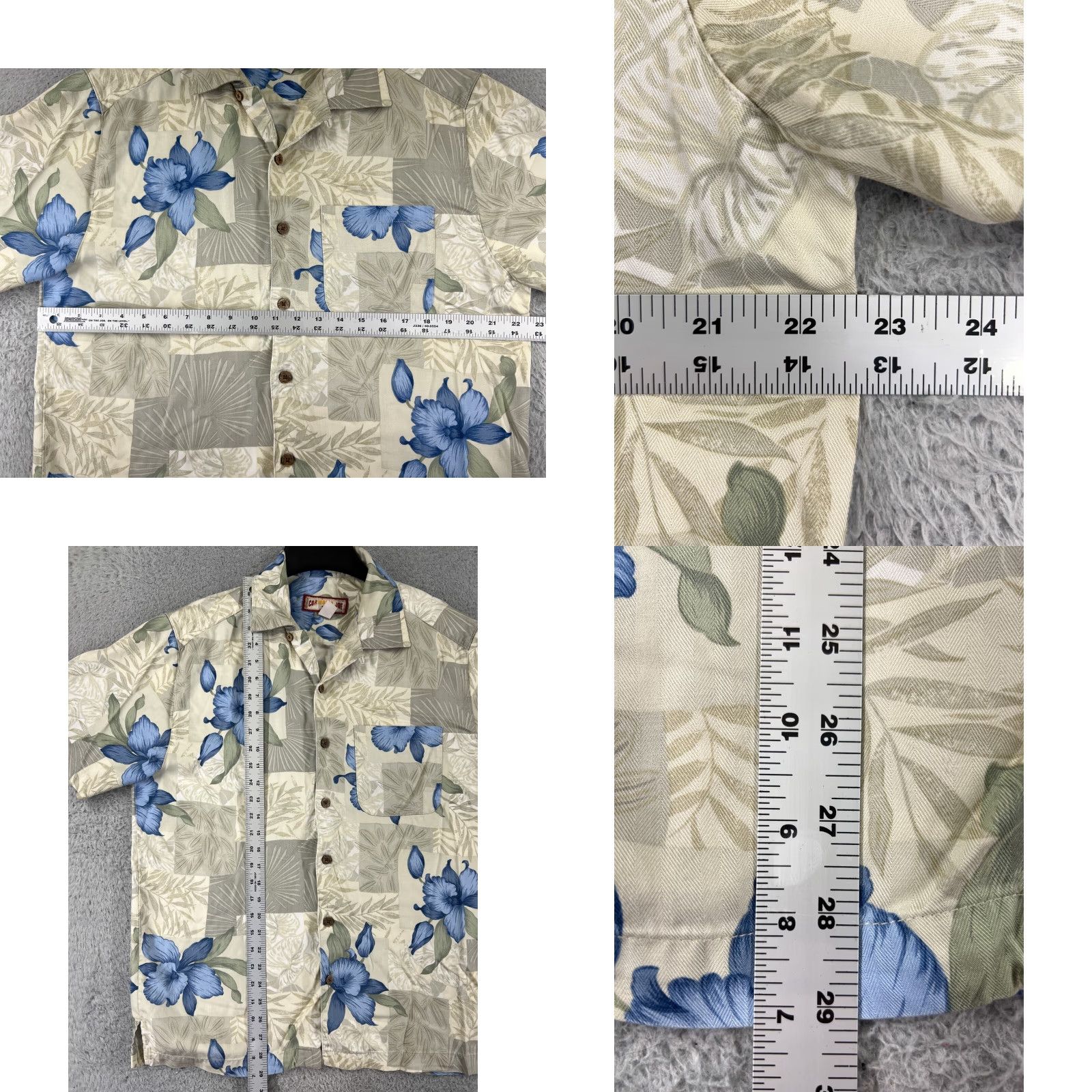 Vintage Caribbean Joe Shirt Adult Medium Beige Blue Floral Hawaiian 100% Rayon Button-Up Size US M / EU 48-50 / 2 - 8 Thumbnail
