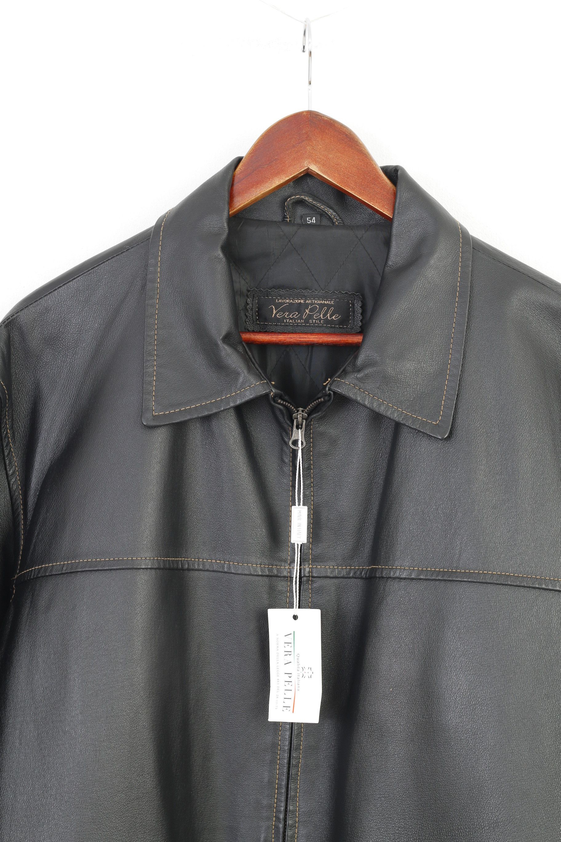Vera Pelle × Vintage New Vintage Men 54 L Leather Jacket Black Full Zipper 1194 Size US L / EU 52-54 / 3 - 2 Thumbnail