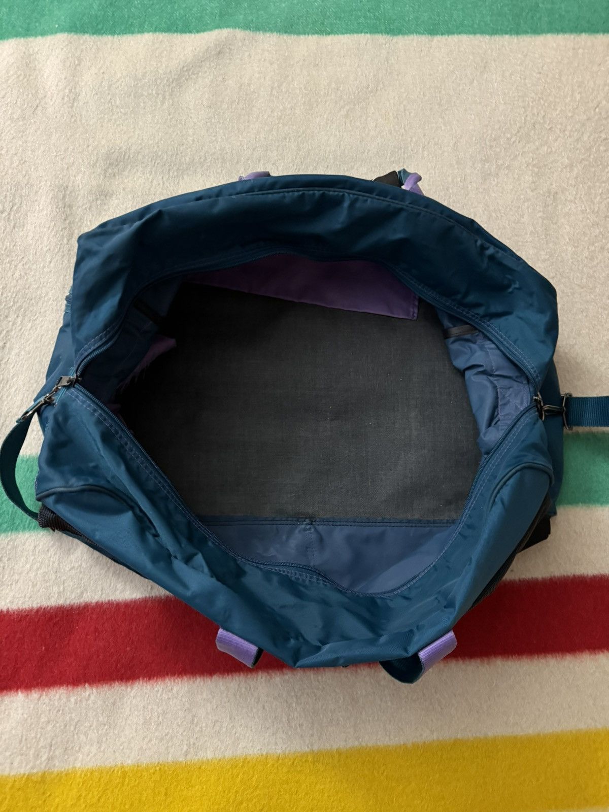 Nike × Vintage Vintage 80s 90s Purple Teal Aqua Nike Jumbo Duffle Bag BRS Size ONE SIZE - 2 Thumbnail