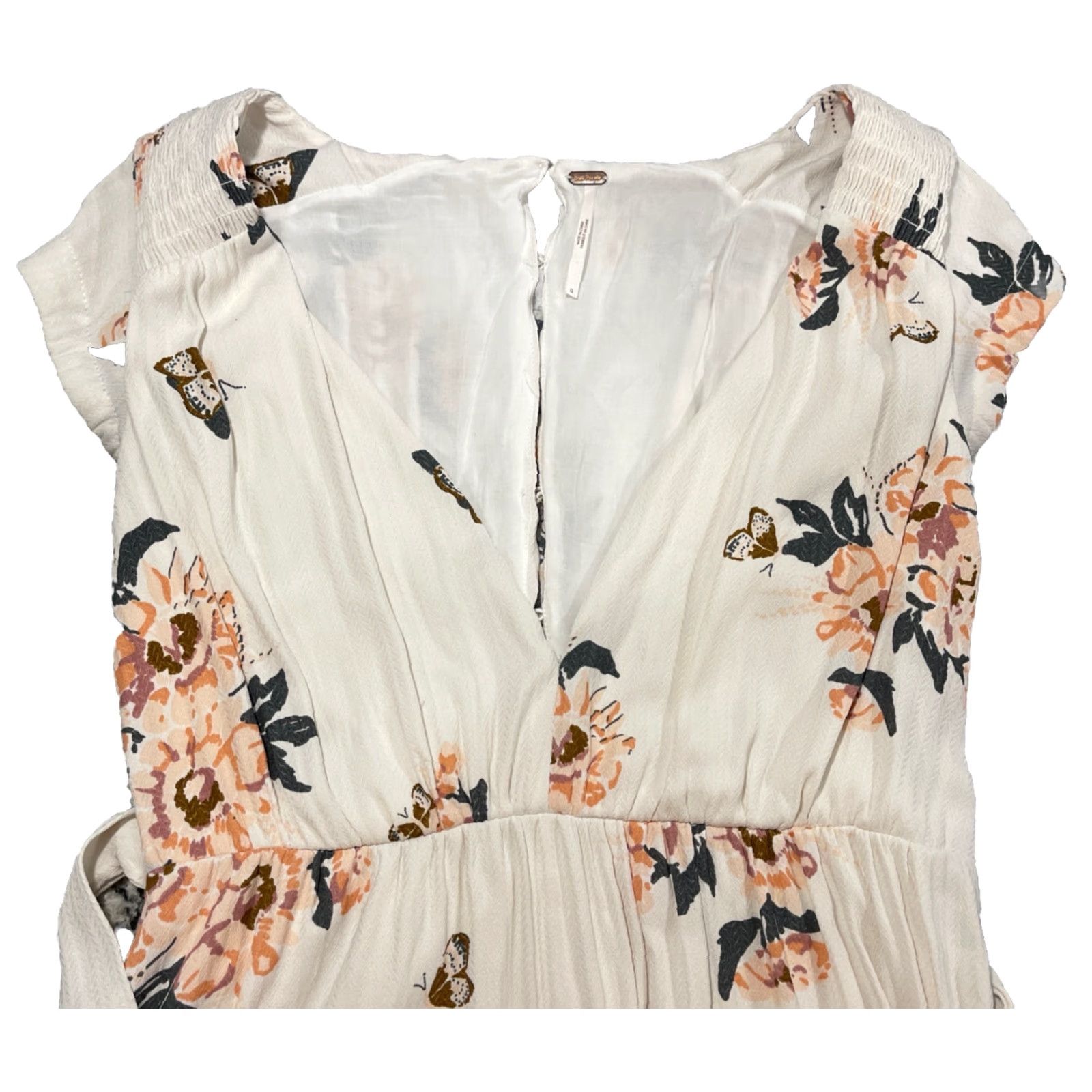 Free People Free People Maxi Dress All I Got Printed Dress Ivory Combo Floral Chiffon V-Neck Button Short Cap Sleeve Long Women's Regular Size 0 Stuffed? Size XS / US 0-2 / IT 36-38 - 6 Thumbnail