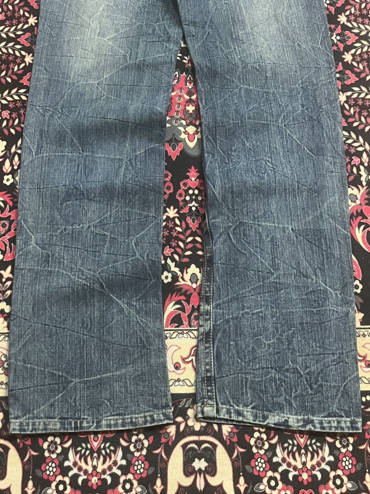 Japanese Brand Vintage Japan Gurion Cracked Fringe Blue Washed Jeans Size US 32 / EU 48 - 8 Thumbnail