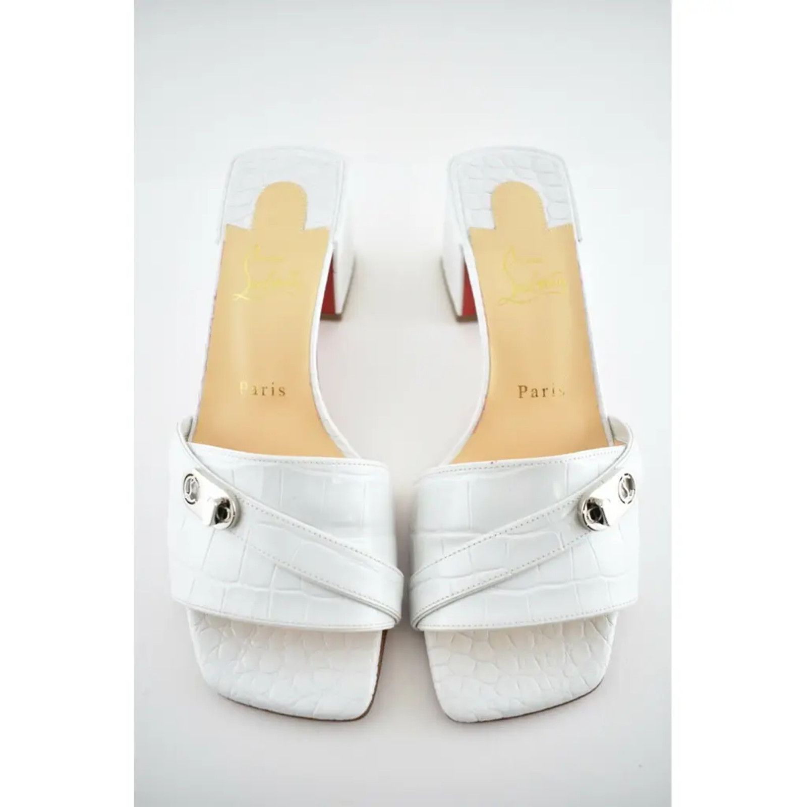 Christian Louboutin Lock Art 55 White Croc Block Heel Mule Slide Sandal Pump 36 Size US 6 / IT 36 - 7 Thumbnail