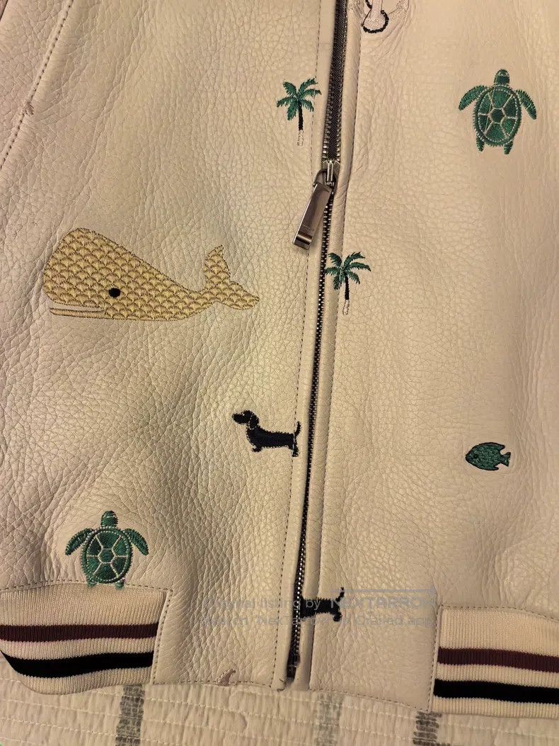 Thom Browne Thom Browne White embroidered leather jacket Size US XS / EU 42 / 0 - 3 Thumbnail