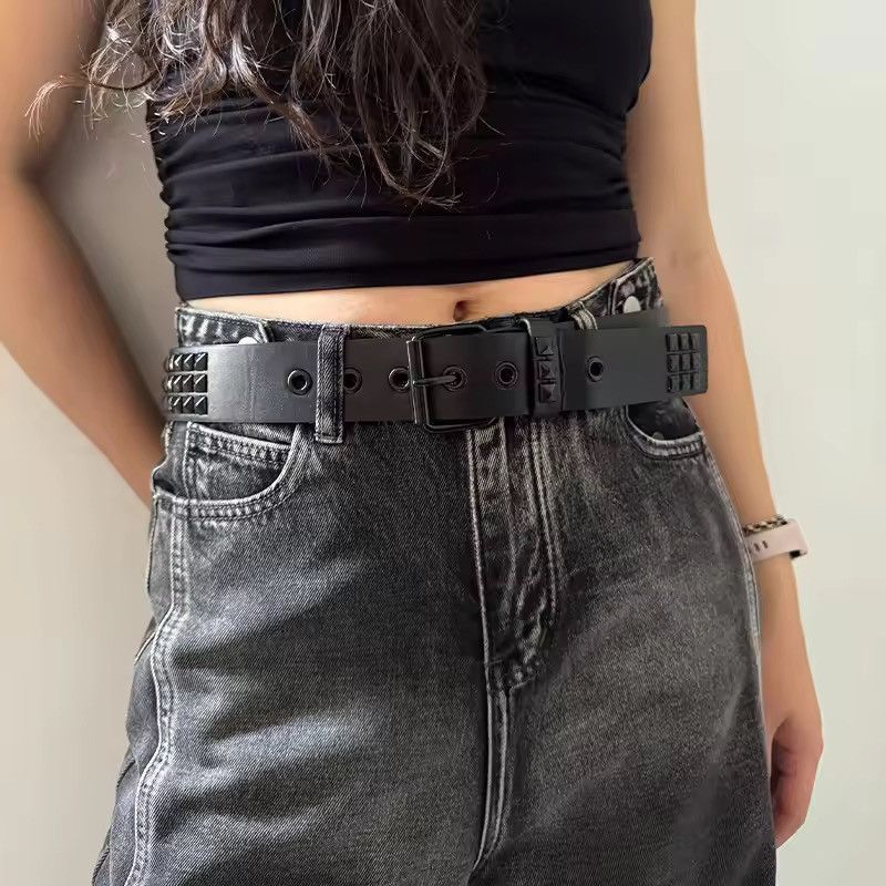 Vintage Y2K emo scene Black on black Studded Belt unisex accessory Size ONE SIZE - 1 Thumbnail