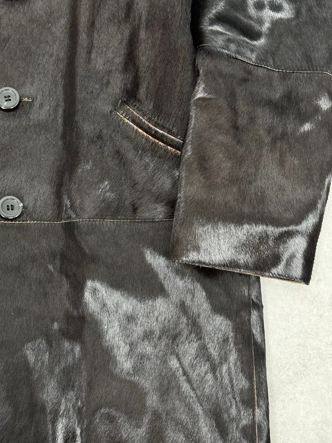 Vintage 2000s Italian Black Leather Pony Hair Long Jacket Size US M / EU 48-50 / 2 - 8 Thumbnail