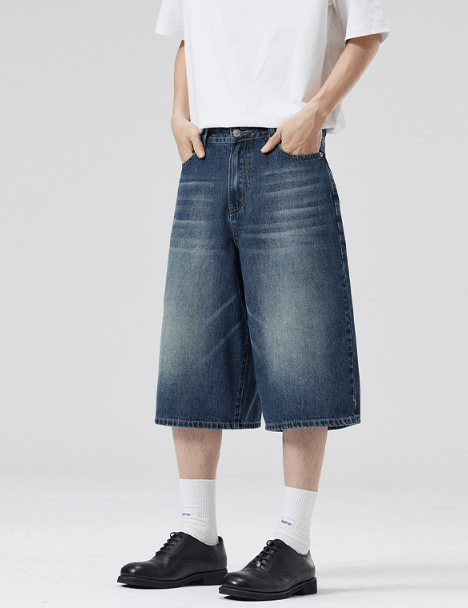 Japanese Brand × Jean High street distressed wide-leg whisker loose denim shorts Size US 32 / EU 48 - 2 Thumbnail