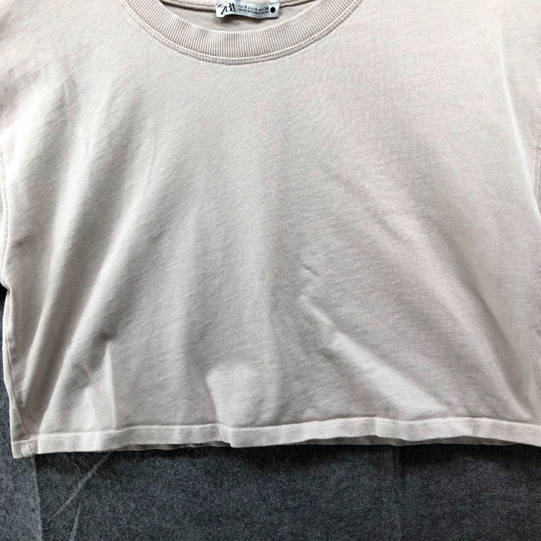 Zara Zara Cropped T Shirt Womens S Beige Short Sleeve Crewneck Cotton Size S / US 4 / IT 40 - 4 Thumbnail