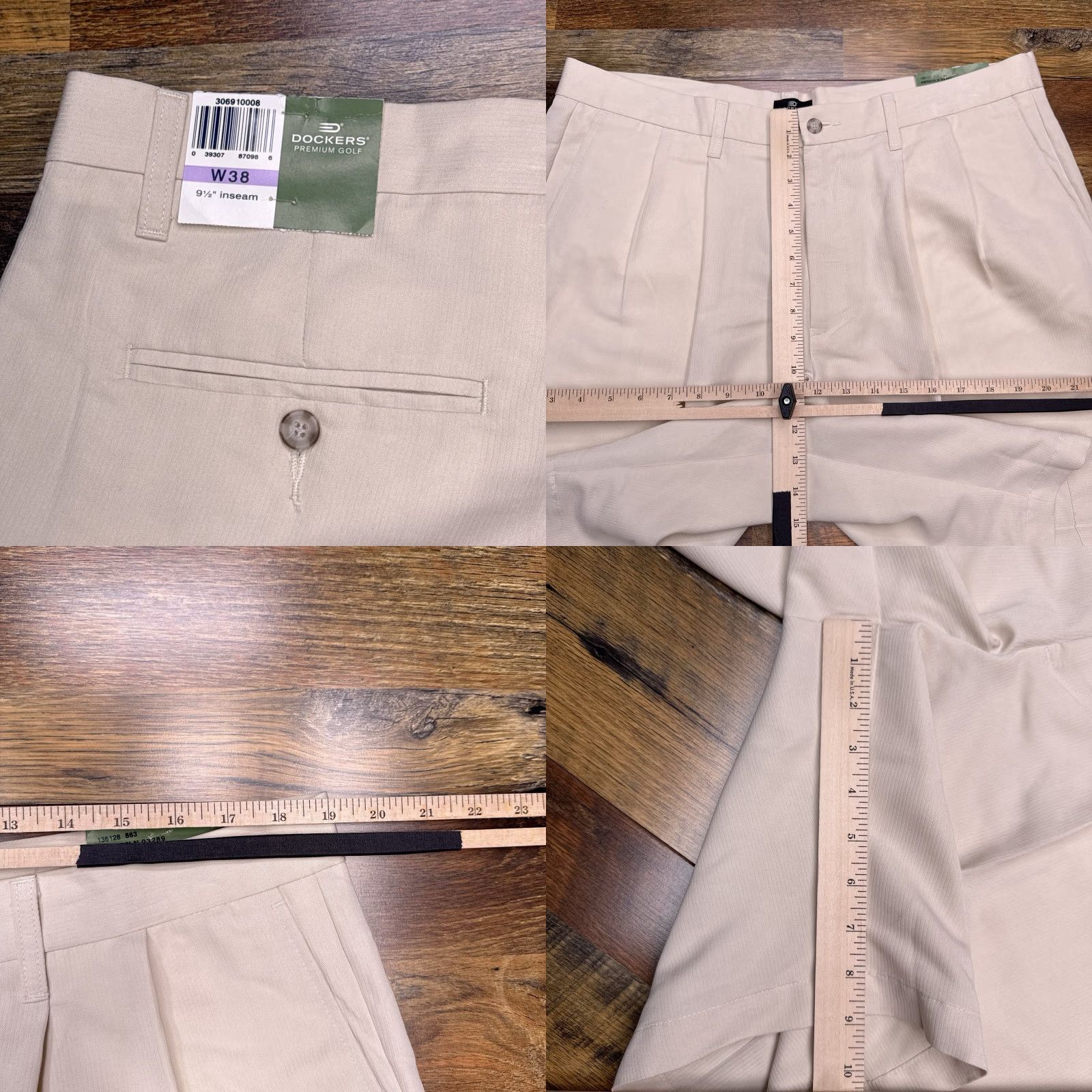 Dockers Dockers Premium Golf Shorts Mens 38 Tan Relaxed Pleated New Inseam 9.5in Chino Button Logo Easy Care Machine Washable Solid Polyester Rayon Size US 38 / EU 54 - 8 Thumbnail