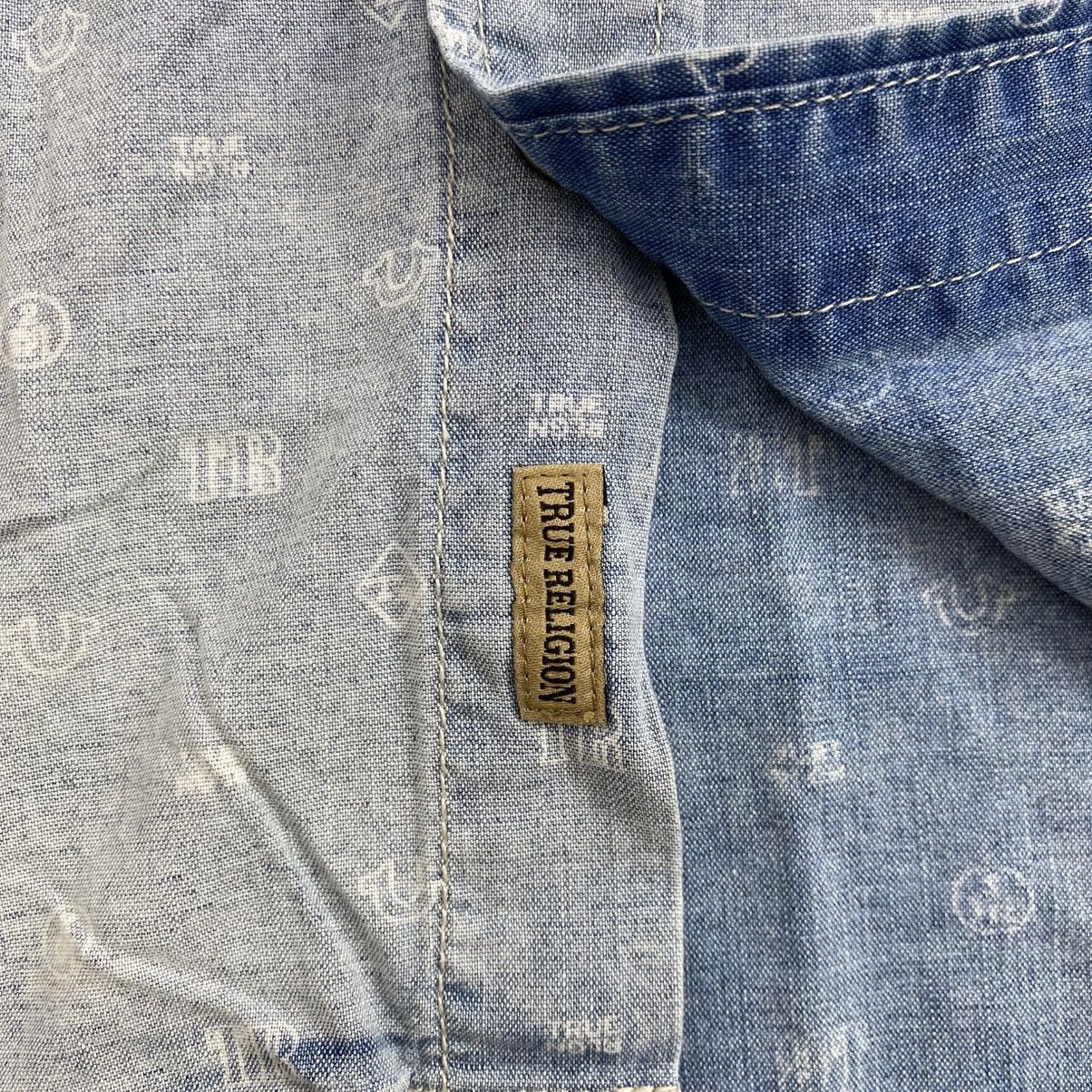 Japanese Brand Vintage True Religion Monogram Print Logo Faded Denim Shirt Size US M / EU 48-50 / 2 - 7 Thumbnail