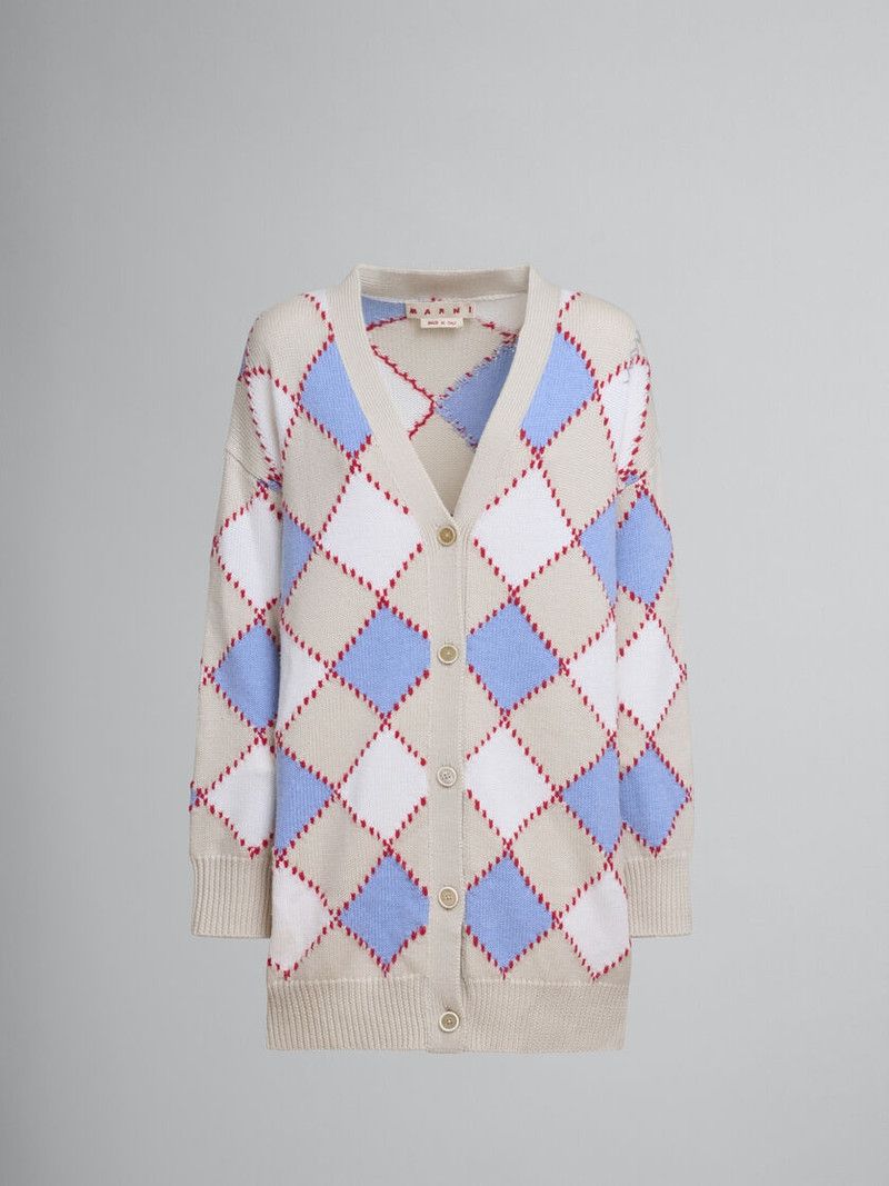 Marni o1f1d3z0326 Wool Argyle Cardigan in Multicolor Size XL / US 12-14 / IT 48-50 - 1 Thumbnail